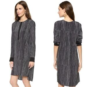 VINCE • Wavy Stripe Silk Shirt Dress Black Sz S